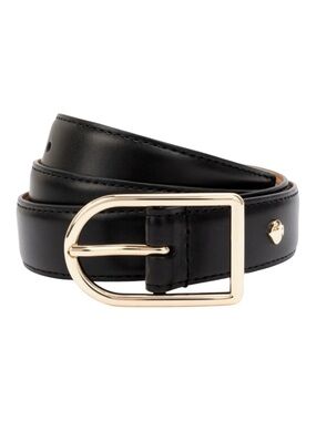 🆕 Kate Spade Stitched Feather Edge 25MM Black Leather Belt Gold Hardware